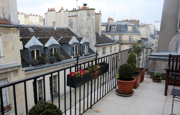 Terrace view from our apartment in the Ile Saint-Louis rooftops, Paris