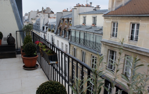 A terrace at our apartment in the Ile Saint-Louis rooftops, Paris